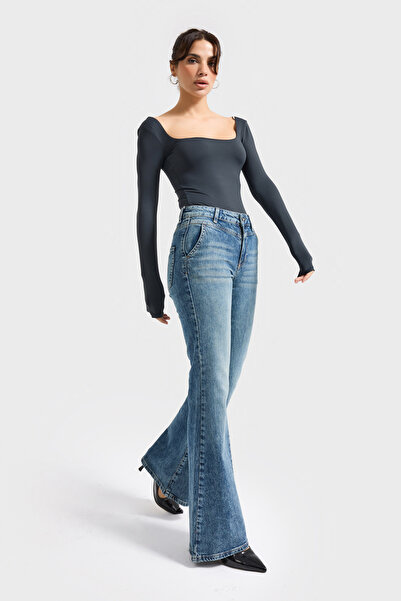 its basic Women's T.Kot Color 2S6-11 Flare Fit Viscose Elastane Fabric Denim Jean