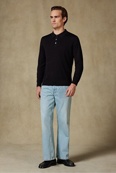 Abbate Nord Knitted 100% Wool Modern Fit Black Polo Neck Men's Plain Knitwear