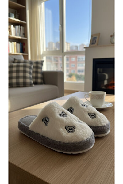 Hızlı Al Bear Pattern Embroidered Quiet Sole Winter Home Slippers.