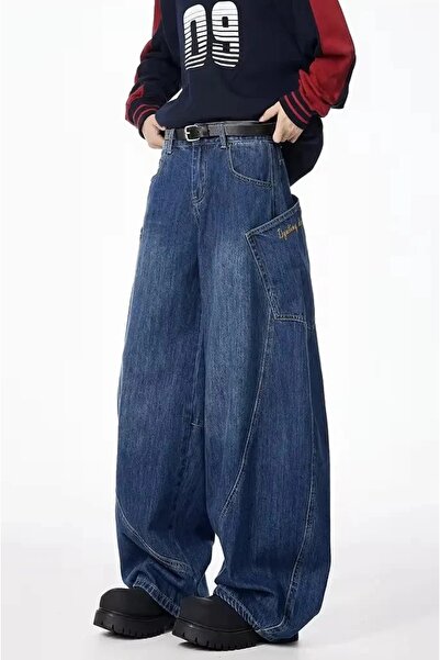 Karakedi Navy Blue Kangaroo Pocket Loose Baggy Jeans