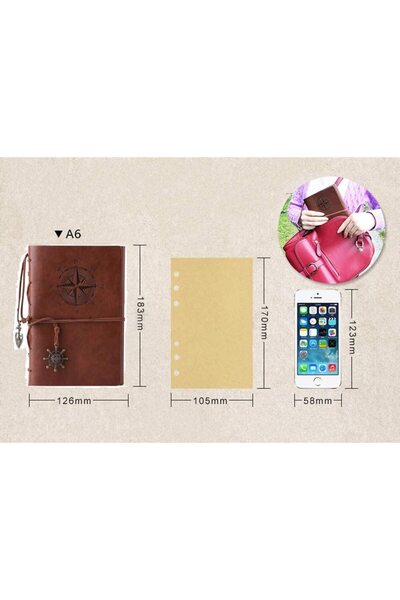 MOKO A6 Notebook, Vintage Design, Eco-Leather, 6 Binder Rings, 80 Tabs/160 Pages, Dark Blue