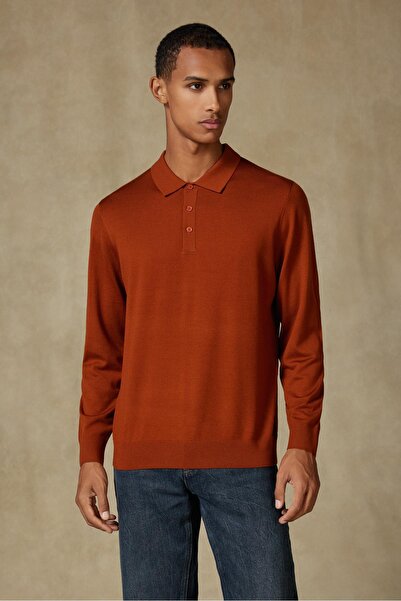 Abbate Nord Knitted 100% Wool Modern Fit Tile Polo Neck Men's Plain Knitwear