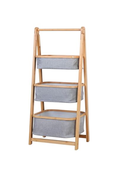 Bayev Bamboo Gray 3-Basket Organizer 700764 - Wooden Hobby Basket Toy Basket Organizer
