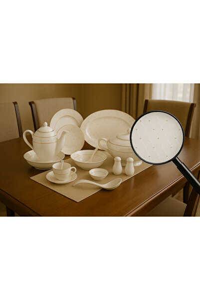 Dania 70-piece porcelain dinner set, white with gold lines, for 6 people