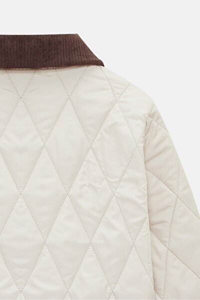 Saade Women's Relax Fit Velvet Collar Piped Detail Quilted Coat - Heritage