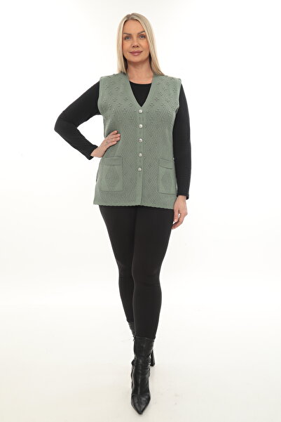 İKSUN Жіночий трикотажний з кишенями зимовий товстий візерунчастий жилет