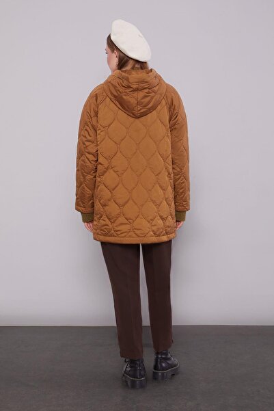 Levidor Brown Hooded Quilted Short Coat