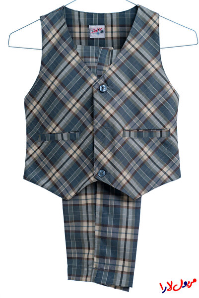 maryool lara Boys' three-piece gray checkered kindergarten suit