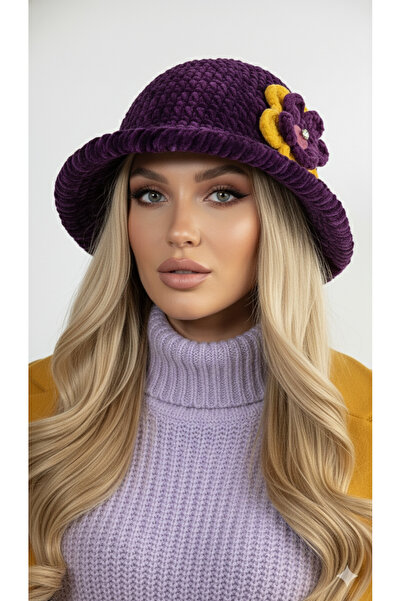 drt tasarım Kadife Şapka Mürdüm Rengi