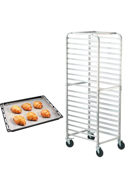 Al Ibdaa Ref رف خبز تجاري من الفولاذ المقاوم للصدأ مكون من 16 طبقة مع عجلات فرامل،