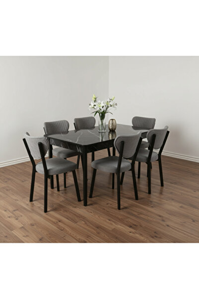 JoyMassa 80x130 AÇILABİLİR KELEBEK MASA VE 6 ADET ELMA SANDALYE TAKIM