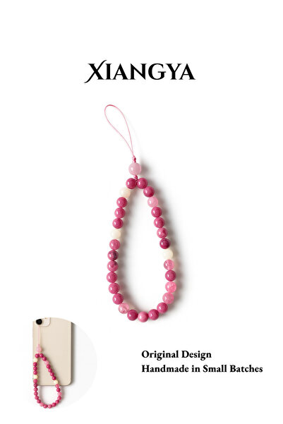 XIANGYA سحر حزام الهاتف - مصنوع يدويًا من العقيق الوردي الأصلي مع أحجار كريمة بلون وردي