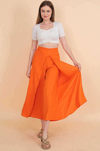 Viemor Bulmaca Etek Pantolon Otantik Düz Renk Turuncu BUL0303-3