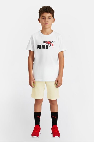 Puma Kids Boy 2 Pcs Sportswear Fit Short Sleeve Outdoor T-shirt With Socks, White