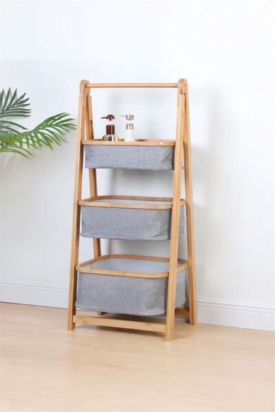Bayev Bamboo Gray 3-Basket Organizer 700764 - Wooden Hobby Basket Toy Basket Organizer