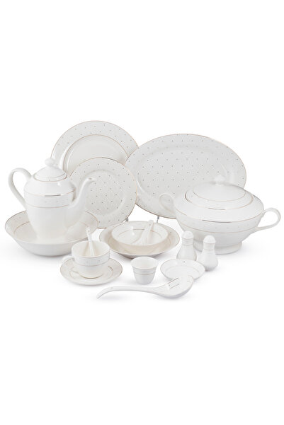 Dania 70-piece porcelain dinner set, white with gold lines, for 6 people