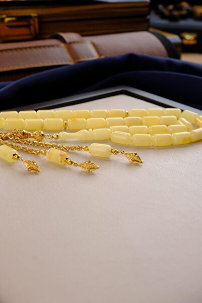 dergah tesbih 14 Karat Gold Tassel Original Drop Amber Tesbih (Amber), (مسبحة قطرة كهريبار)