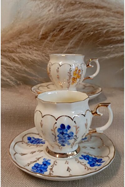 BY.RAYKA PORSELEN El Dekor Serena Porselen El Boyama 2-Piece Coffee Cup Set