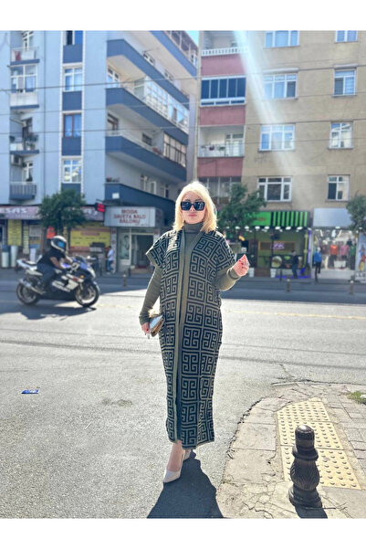 ZENGEZUR MALL Lvsqvr Black Stripe Patterned Dress Cardigan Knitwear Set Khaki (112539) (Size: Standard)