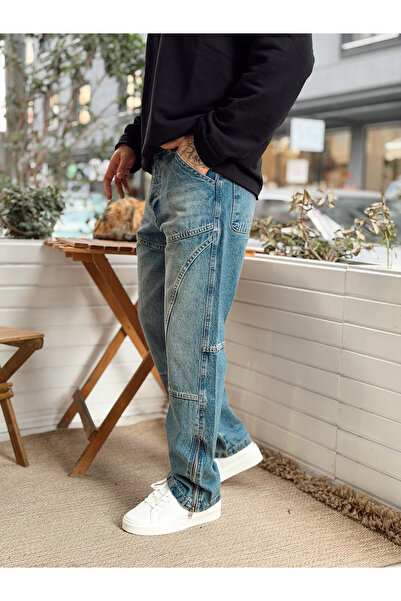 manch collection Regular Jeans with Zipper Legs Blue