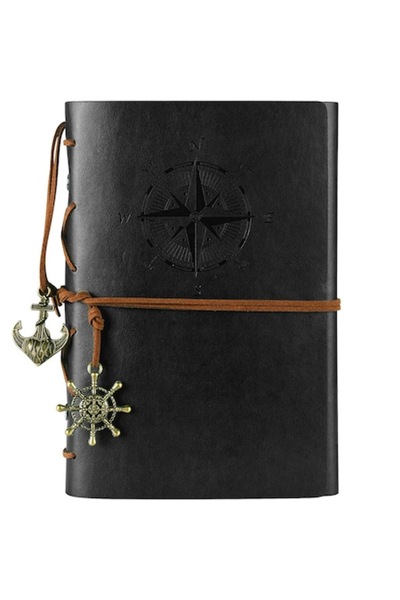 MOKO A6 Notebook, Vintage Design, Eco-Leather, 6 Binder Rings, 80 Sheets/160 Vellum Pages, Black