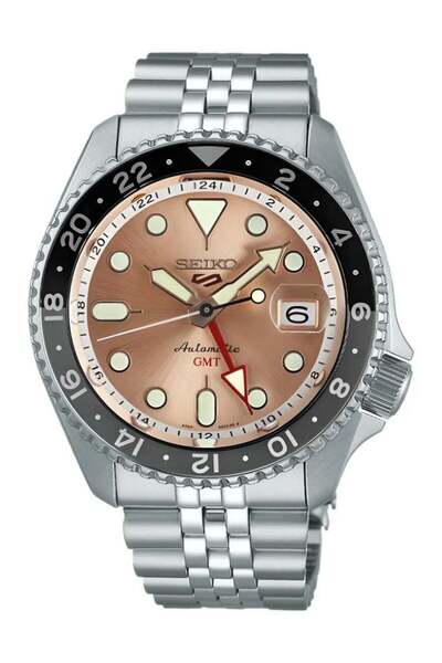 Seiko Men's 5 Sports SKX GMT Automatic Champagne Dial Stainless Steel Strap Watch - SSK043K1