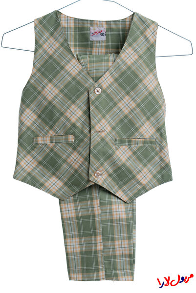 maryool lara Boys' kindergarten suit, olive green checkered, three pieces