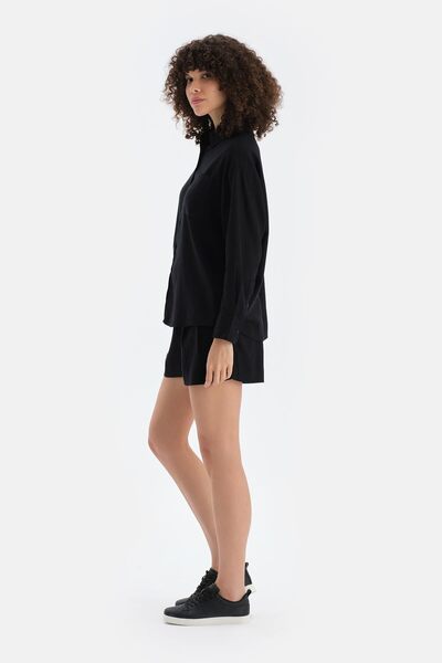 Dagi Black Long Sleeve Linen Lyocell Blend Woven Shirt