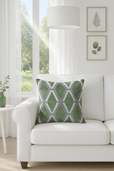 Premier Home Husă de pernă din catifea cu model verde gri V1 50x50