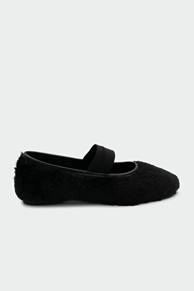 LAMİNTA Creas Black Feather Women's Elastic Women's Ballerinas