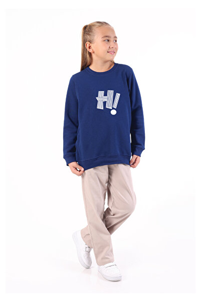 Rekormoda سويت شيرت للأطفال للجنسين برقبة دائرية 3iplik مبطن بالصوف Hİ B مطبو...