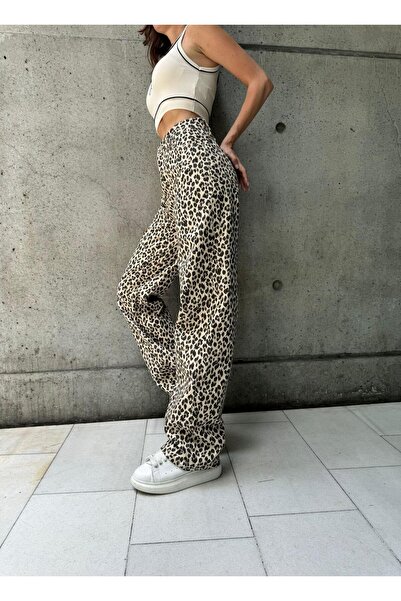 Karakedi Leopard Print Denim Harajuku Pants