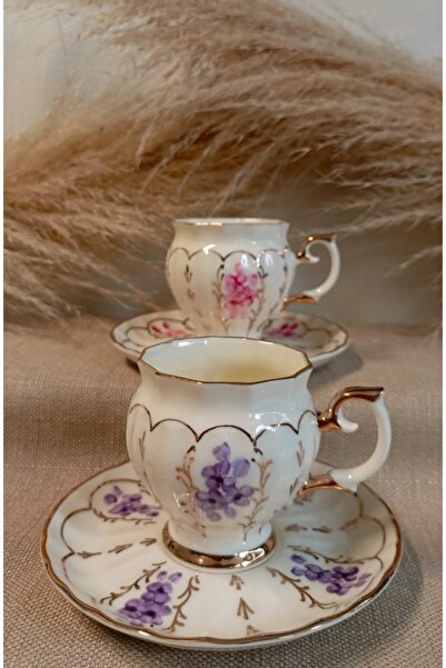 BY.RAYKA PORSELEN El Dekor Serena Porselen El Boyama 2-Piece Coffee Cup Set