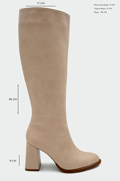 LAMİNTA Janga Nude Leather Women's Round Toe Zippered Boots