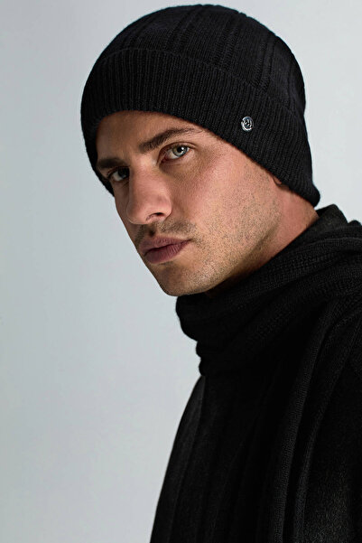 Hemington Saf Kaşmir Örgü Desenli Siyah Bere