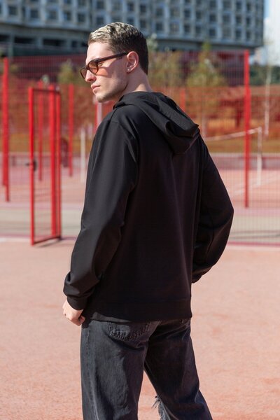 ELNOYA Unisex Black 3-Thread Minimalist Basik Long Sleeve Comfortable - Sweatshirt