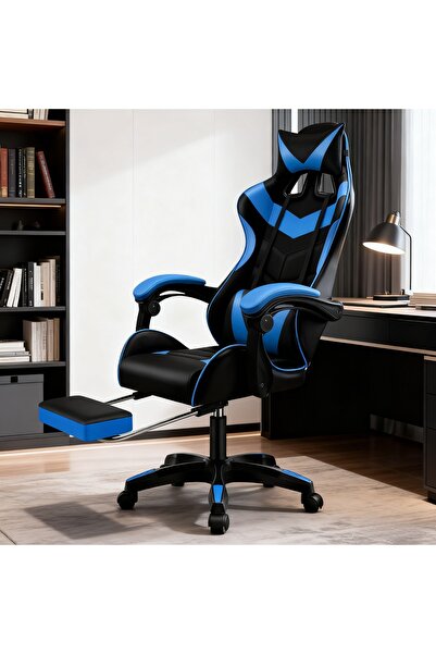 Roam shop كرسي ألعاب مكتب مريح مع ارتفاع قابل للتعديل ومسند للرأس ودعم أسفل الظهر، يدور بزاوية 360 درجة، أزرق