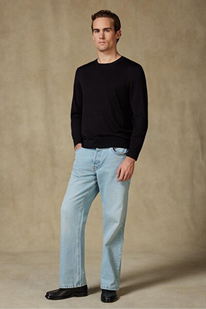 Abbate Salvano Knitted 100% Wool Modern Fit Black Crew Neck Men's Plain Knitwear