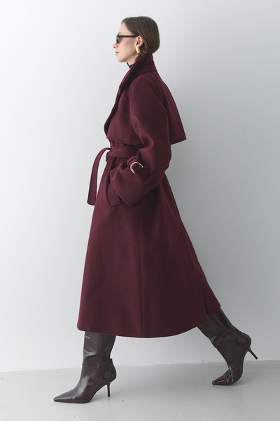 Laluvia Bordo Vorkuta Belted Coat - 407007