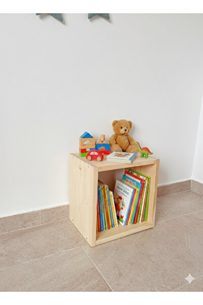 SERAHŞAP Montessori Çocuk Kitaplığı ve Oyuncak yer Rafı Ahşap Küp Raf Ünitesi