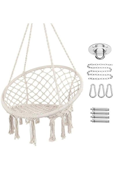 Arabest Hammock chair swing and suspension hardware kit, hand-knitted cotton rope hanging chair (beige)