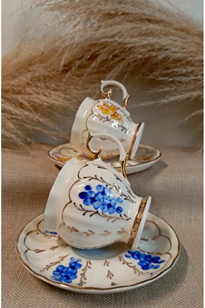 BY.RAYKA PORSELEN El Dekor Serena Porselen El Boyama 2-Piece Coffee Cup Set