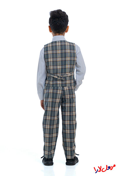 maryool lara Boys' three-piece gray checkered kindergarten suit