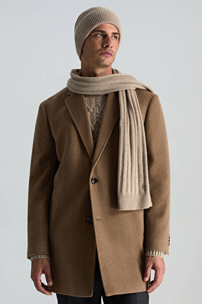 Hemington Saf Kaşmir Örgü Desenli Camel Atkı