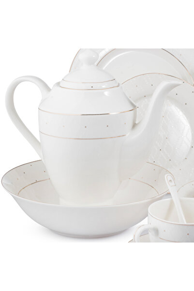 Dania 70-piece porcelain dinner set, white with gold lines, for 6 people