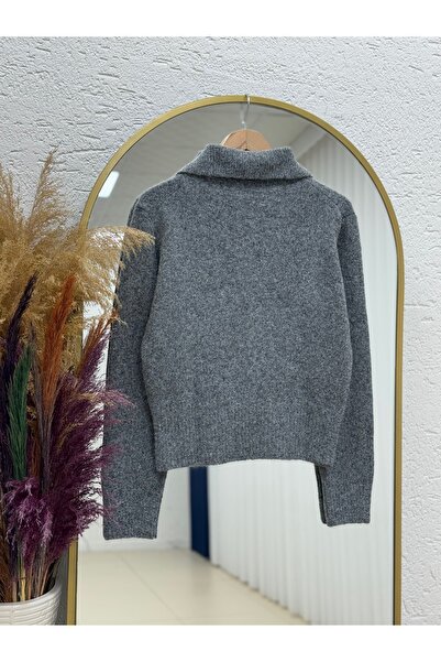 MİHRA STORE Fiametta Collared 3 Button Short Beard Sweater-Zi̇7019 Anthracite