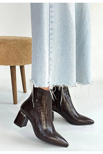 ZENGEZUR MALL Lvsqvr Meça Brown Leather Heeled Boots (112547) (Size: 36)