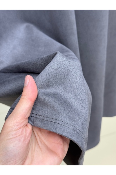 MİHRA STORE Gönül Suede Skirt-Bn4272 Anthracite