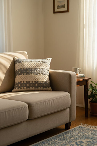 homytextiles Scalloped Daisy Pattern, Crochet Knit Square Patterned Bohemian, Modern Throw Pillow Cover, Gray