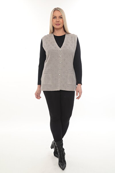 İKSUN Women's Knitwear Pocketed Winter Thick Patterned Mother's Vest